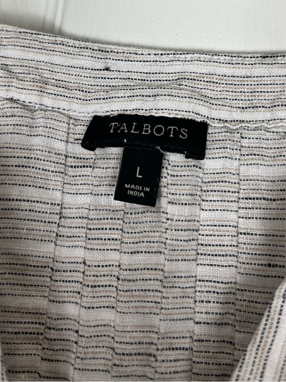 Talbots 100% Linen Reef Stripe Tie Sleeve Top Sz L Coastal Lightweight - Picture 4 of 9